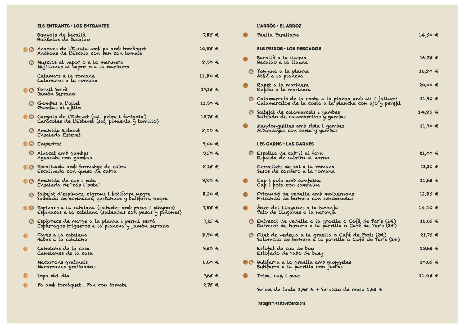 Carta Restaurant Ca L'Estevet. Català Castellano tardor 2016